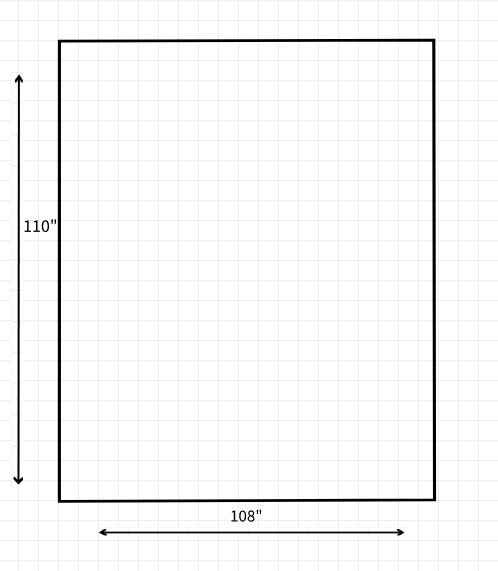 A rectangle with and arrow on the bottom with 108" then on the left side also has an arrow with 110" next to it
