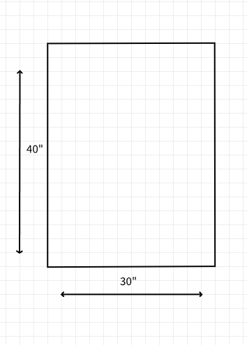 A rectangle with and arrow on the bottom with 30" then on the left side also has an arrow with 40" next to it