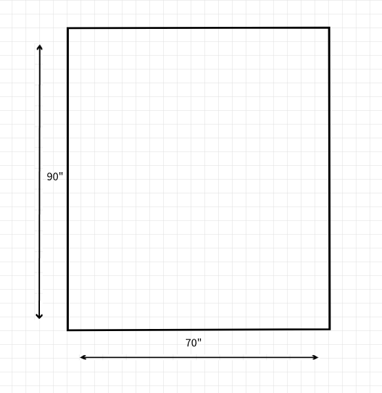 A rectangle with and arrow on the bottom with 70" then on the left side also has an arrow with 90" next to it