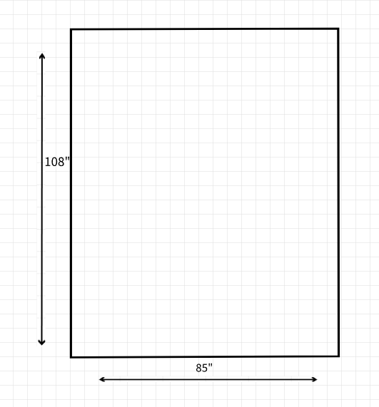 A rectangle with and arrow on the bottom with 85" then on the left side also has an arrow with 108" next to it