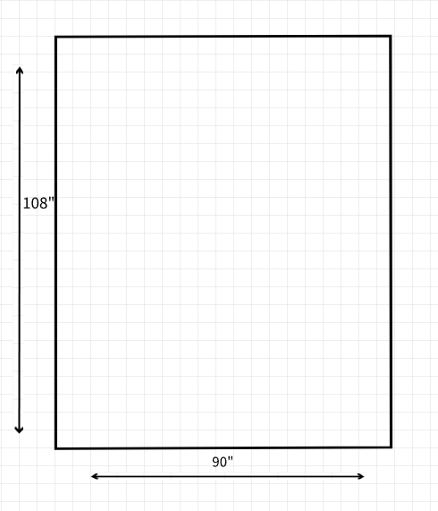 A rectangle with and arrow on the bottom with 90" then on the left side also has an arrow with 108" next to it
