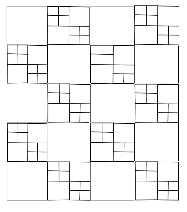 A custom quilt with a geometric pattern in various solid colors.