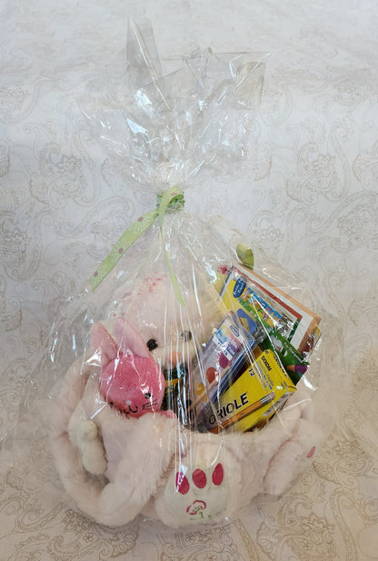 White and Pink Easter Bunny Activity Basket