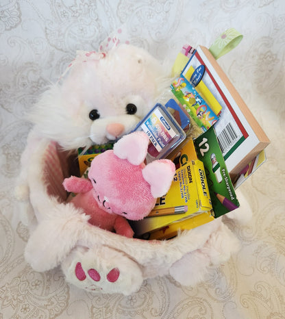 White and Pink Easter Bunny Activity Basket