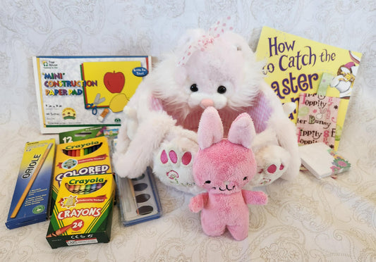 White and Pink Easter Bunny Activity Basket