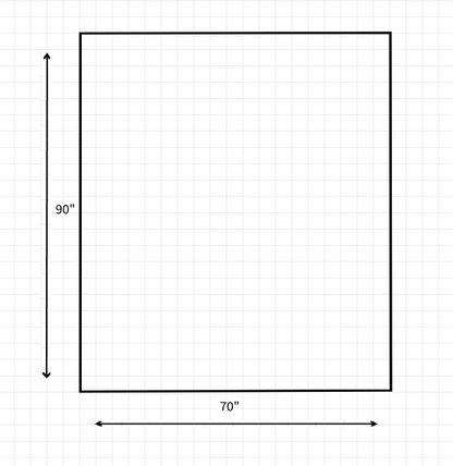 A rectangle with and arrow on the bottom with 70" then on the left side also has an arrow with 90" next to it