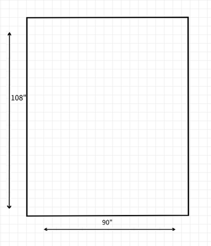 A rectangle with and arrow on the bottom with 90" then on the left side also has an arrow with 108" next to it