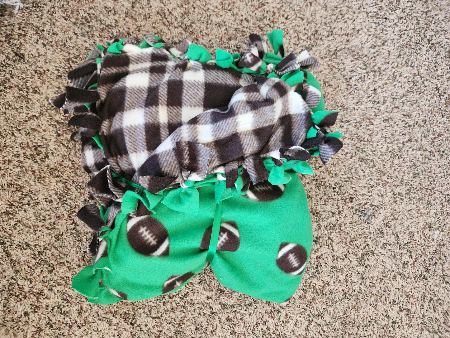 Green Football Tied Blanket