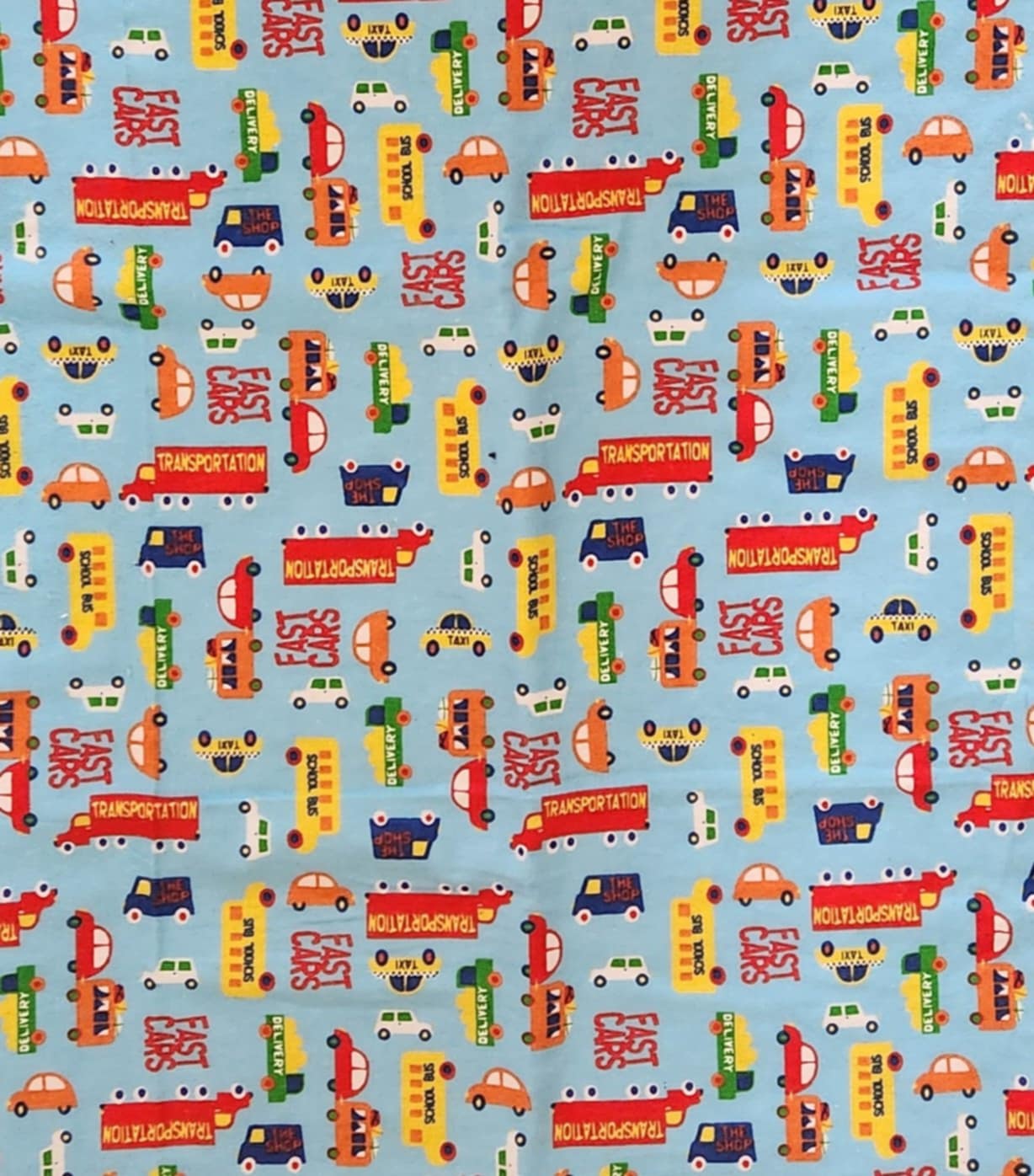 Square Receiving Blanket with Multi Vehicles with a blue background Fleece. 