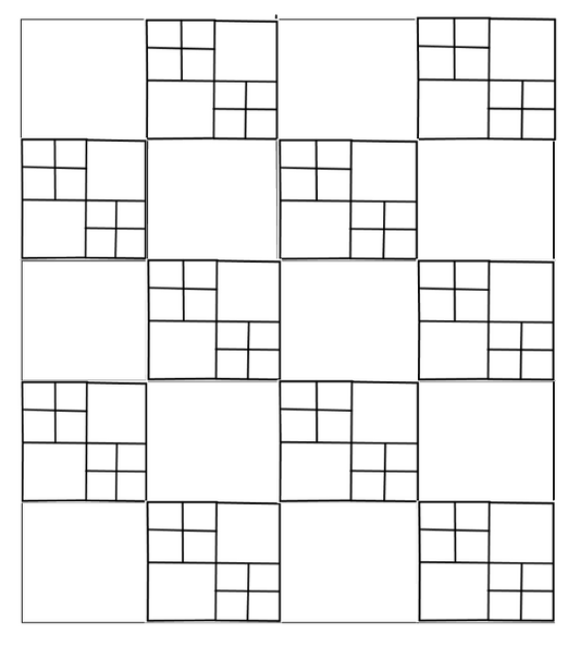 A custom quilt with a geometric pattern in various solid colors.