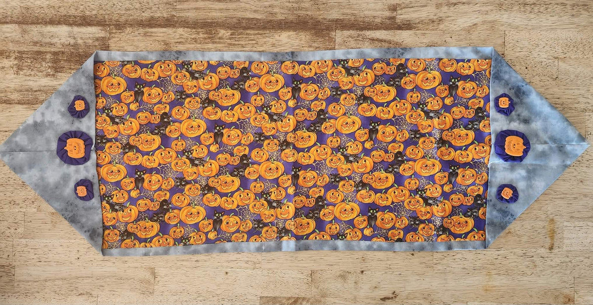 Multi Gray Pumpkin Halloween Table Runner