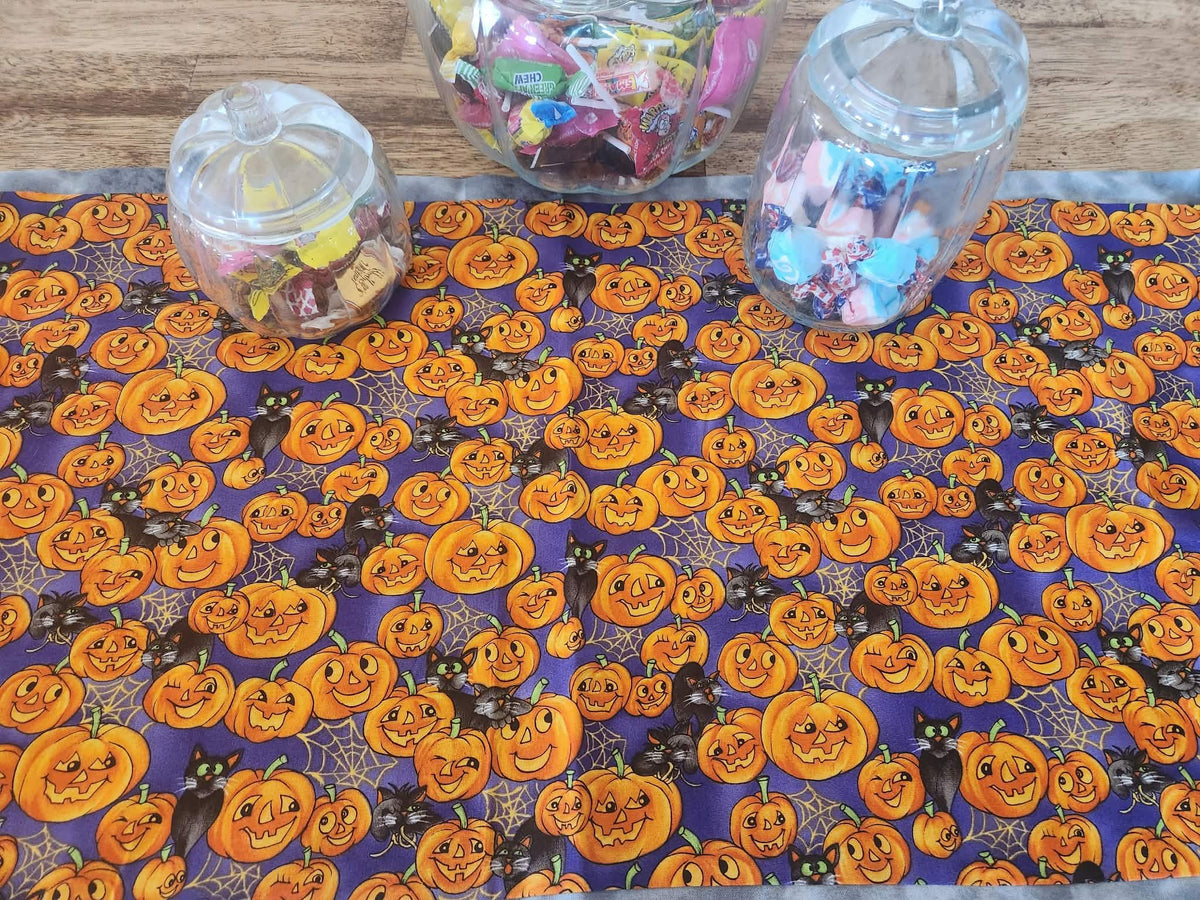 Multi Gray Pumpkin Halloween Table Runner