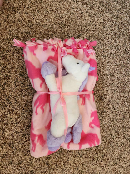 Pink Unicorn Tied Blanket