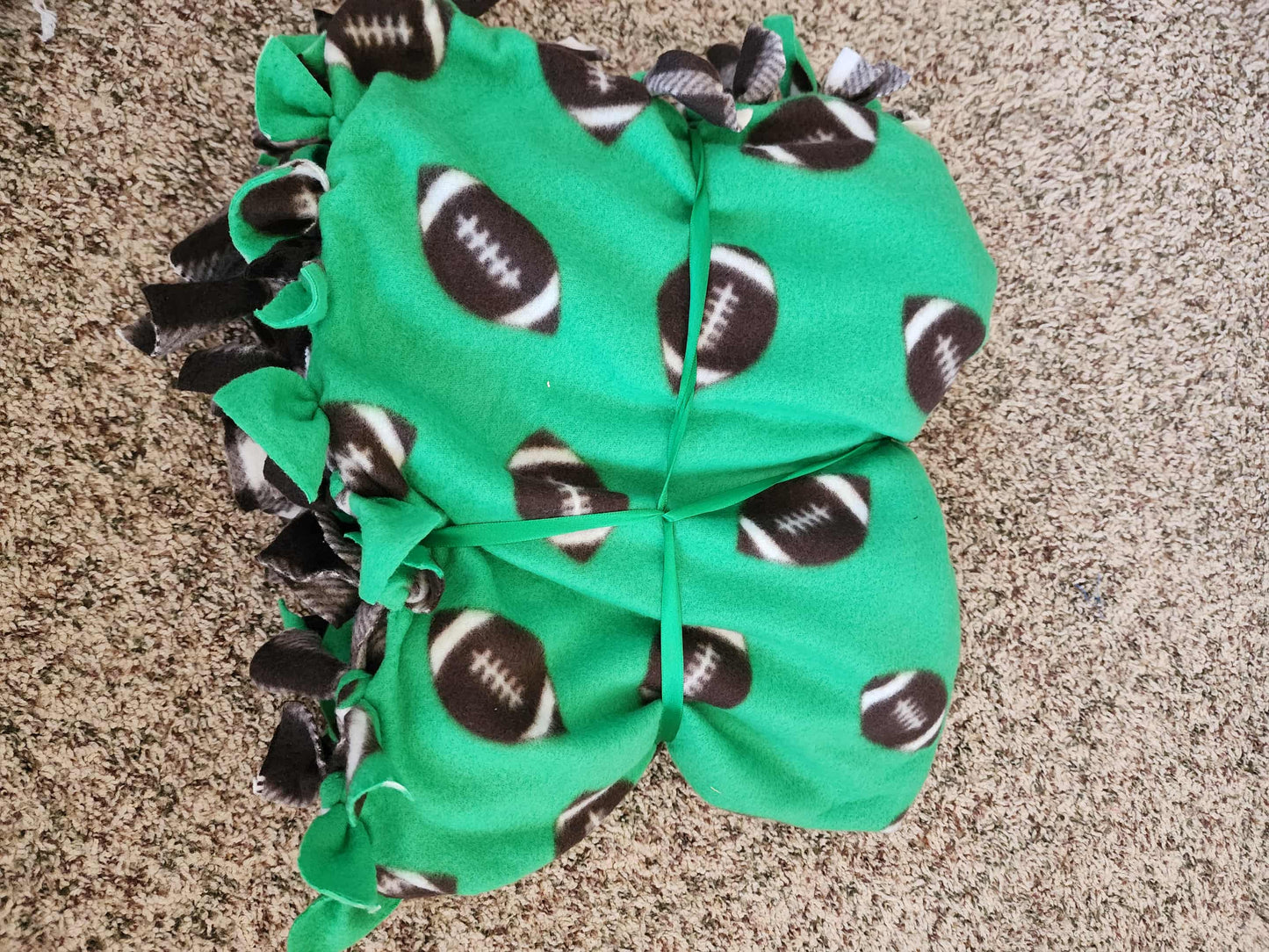 Green Football Tied Blanket